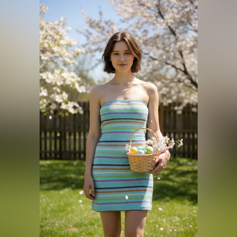 Pastel Striped Multicolor Knit Bodycon Mini Dress Size S